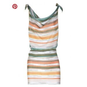 MISSONI MARE Metallic Knit Green Orange Silver Striped Sleeveless Cowl Neck XS